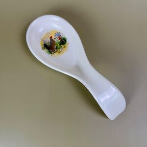 Vintage Farmhouse Rooster & Hen Spoon Rest | Ceramic Kitchen Decor